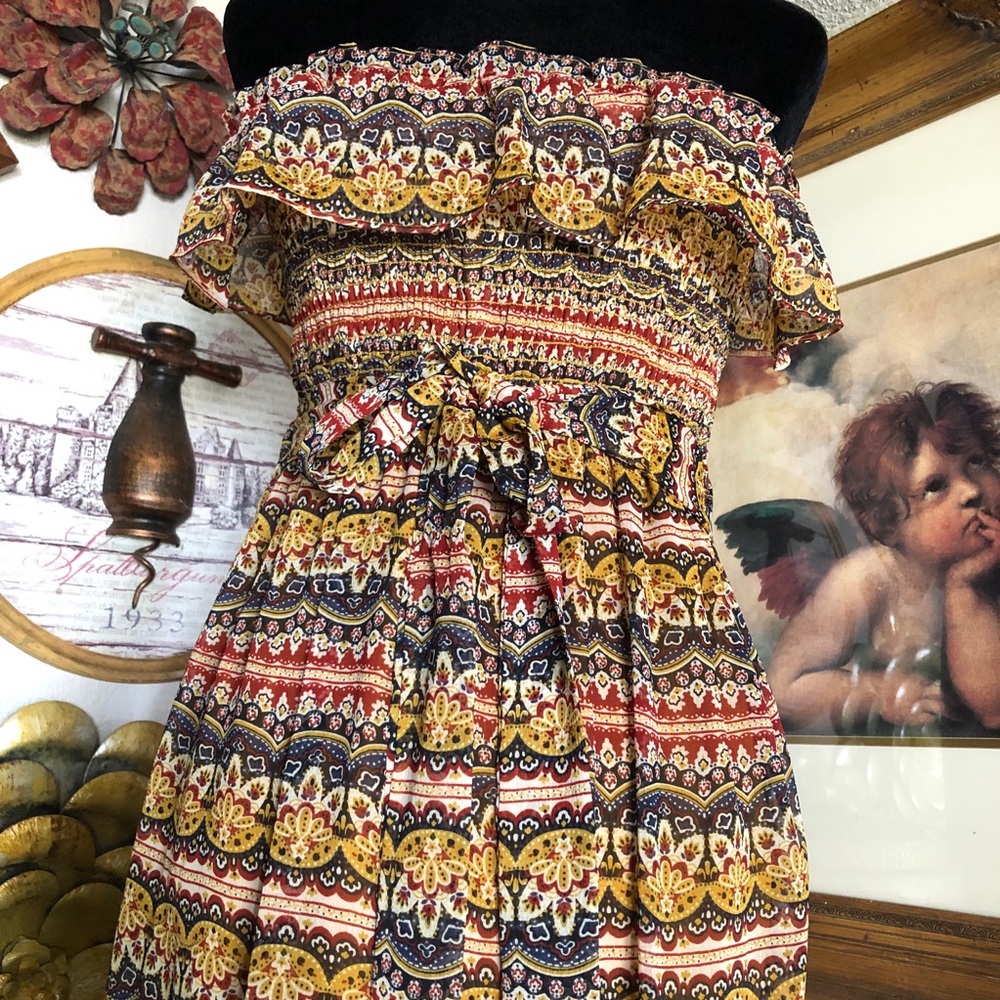 PREOWNED Belle Du Jour Multicolor Off-Shoulder Maxi Dress SZ L - Picture 3 of 6